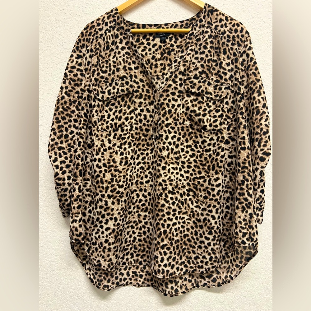 *Harper Georgette Pullover 3/4 Sleeve Blouse Leopard Cheetah Size 2  2X